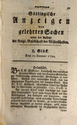 Göttingische Anzeigen von gelehrten Sachen (Göttingische Zeitungen von gelehrten Sachen) Samstag 11. Januar 1794