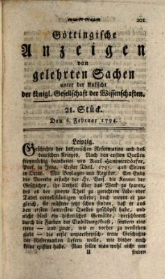 Göttingische Anzeigen von gelehrten Sachen (Göttingische Zeitungen von gelehrten Sachen) Donnerstag 6. Februar 1794