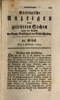 Göttingische Anzeigen von gelehrten Sachen (Göttingische Zeitungen von gelehrten Sachen) Samstag 8. Februar 1794