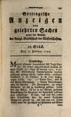 Göttingische Anzeigen von gelehrten Sachen (Göttingische Zeitungen von gelehrten Sachen) Donnerstag 13. Februar 1794