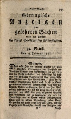 Göttingische Anzeigen von gelehrten Sachen (Göttingische Zeitungen von gelehrten Sachen) Montag 24. Februar 1794