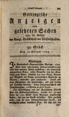 Göttingische Anzeigen von gelehrten Sachen (Göttingische Zeitungen von gelehrten Sachen) Donnerstag 27. Februar 1794