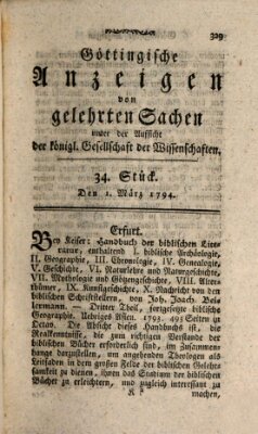 Göttingische Anzeigen von gelehrten Sachen (Göttingische Zeitungen von gelehrten Sachen) Samstag 1. März 1794