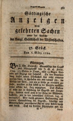 Göttingische Anzeigen von gelehrten Sachen (Göttingische Zeitungen von gelehrten Sachen) Donnerstag 6. März 1794