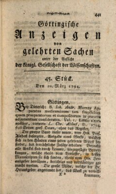 Göttingische Anzeigen von gelehrten Sachen (Göttingische Zeitungen von gelehrten Sachen) Donnerstag 20. März 1794