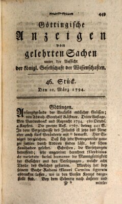 Göttingische Anzeigen von gelehrten Sachen (Göttingische Zeitungen von gelehrten Sachen) Samstag 22. März 1794