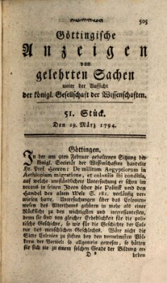 Göttingische Anzeigen von gelehrten Sachen (Göttingische Zeitungen von gelehrten Sachen) Samstag 29. März 1794