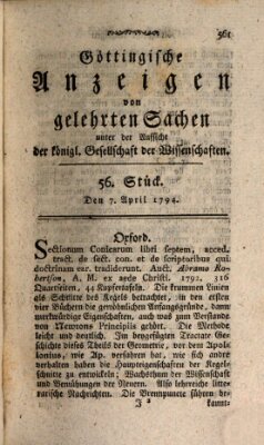 Göttingische Anzeigen von gelehrten Sachen (Göttingische Zeitungen von gelehrten Sachen) Montag 7. April 1794