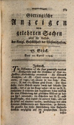 Göttingische Anzeigen von gelehrten Sachen (Göttingische Zeitungen von gelehrten Sachen) Donnerstag 10. April 1794