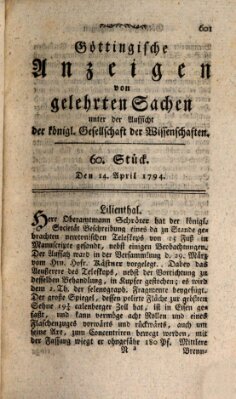 Göttingische Anzeigen von gelehrten Sachen (Göttingische Zeitungen von gelehrten Sachen) Montag 14. April 1794