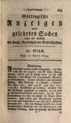 Göttingische Anzeigen von gelehrten Sachen (Göttingische Zeitungen von gelehrten Sachen) Donnerstag 17. April 1794