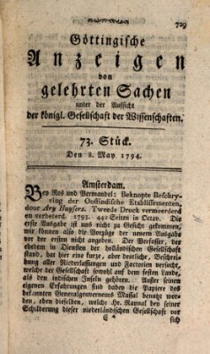 Göttingische Anzeigen von gelehrten Sachen (Göttingische Zeitungen von gelehrten Sachen) Donnerstag 8. Mai 1794