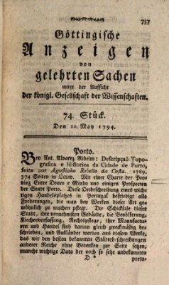 Göttingische Anzeigen von gelehrten Sachen (Göttingische Zeitungen von gelehrten Sachen) Samstag 10. Mai 1794