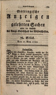 Göttingische Anzeigen von gelehrten Sachen (Göttingische Zeitungen von gelehrten Sachen) Montag 12. Mai 1794