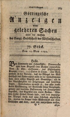 Göttingische Anzeigen von gelehrten Sachen (Göttingische Zeitungen von gelehrten Sachen) Donnerstag 15. Mai 1794