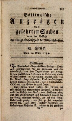 Göttingische Anzeigen von gelehrten Sachen (Göttingische Zeitungen von gelehrten Sachen) Samstag 24. Mai 1794