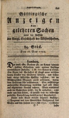 Göttingische Anzeigen von gelehrten Sachen (Göttingische Zeitungen von gelehrten Sachen) Montag 26. Mai 1794