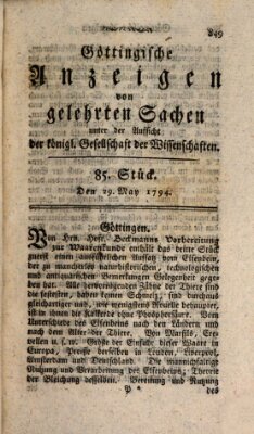 Göttingische Anzeigen von gelehrten Sachen (Göttingische Zeitungen von gelehrten Sachen) Donnerstag 29. Mai 1794