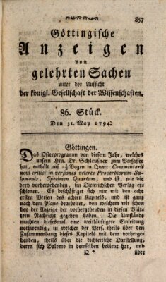 Göttingische Anzeigen von gelehrten Sachen (Göttingische Zeitungen von gelehrten Sachen) Samstag 31. Mai 1794