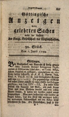 Göttingische Anzeigen von gelehrten Sachen (Göttingische Zeitungen von gelehrten Sachen) Samstag 7. Juni 1794