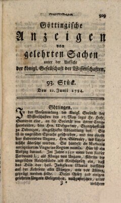 Göttingische Anzeigen von gelehrten Sachen (Göttingische Zeitungen von gelehrten Sachen) Donnerstag 12. Juni 1794