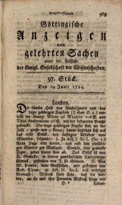 Göttingische Anzeigen von gelehrten Sachen (Göttingische Zeitungen von gelehrten Sachen) Donnerstag 19. Juni 1794