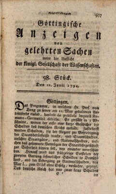 Göttingische Anzeigen von gelehrten Sachen (Göttingische Zeitungen von gelehrten Sachen) Samstag 21. Juni 1794