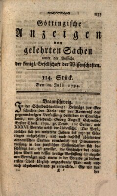 Göttingische Anzeigen von gelehrten Sachen (Göttingische Zeitungen von gelehrten Sachen) Samstag 19. Juli 1794