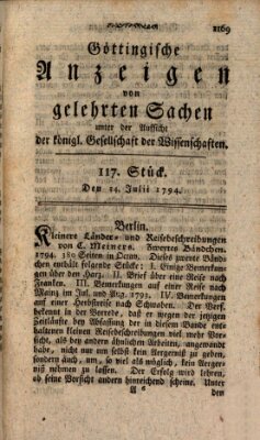 Göttingische Anzeigen von gelehrten Sachen (Göttingische Zeitungen von gelehrten Sachen) Donnerstag 24. Juli 1794