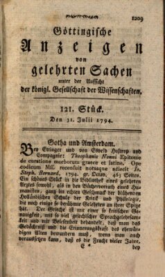 Göttingische Anzeigen von gelehrten Sachen (Göttingische Zeitungen von gelehrten Sachen) Montag 21. Juli 1794