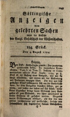 Göttingische Anzeigen von gelehrten Sachen (Göttingische Zeitungen von gelehrten Sachen) Montag 4. August 1794