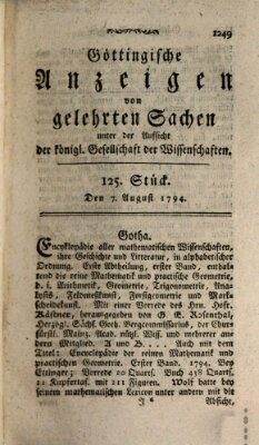 Göttingische Anzeigen von gelehrten Sachen (Göttingische Zeitungen von gelehrten Sachen) Donnerstag 7. August 1794