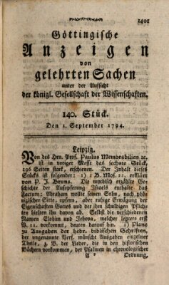 Göttingische Anzeigen von gelehrten Sachen (Göttingische Zeitungen von gelehrten Sachen) Dienstag 2. September 1794