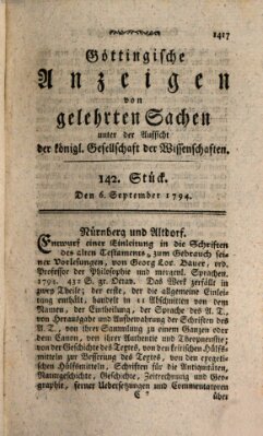 Göttingische Anzeigen von gelehrten Sachen (Göttingische Zeitungen von gelehrten Sachen) Samstag 6. September 1794