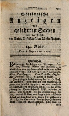 Göttingische Anzeigen von gelehrten Sachen (Göttingische Zeitungen von gelehrten Sachen) Montag 8. September 1794