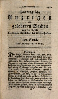 Göttingische Anzeigen von gelehrten Sachen (Göttingische Zeitungen von gelehrten Sachen) Donnerstag 18. September 1794