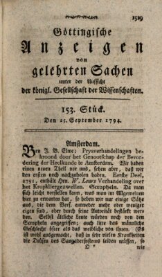 Göttingische Anzeigen von gelehrten Sachen (Göttingische Zeitungen von gelehrten Sachen) Donnerstag 25. September 1794