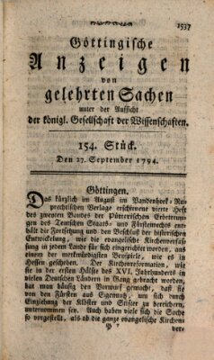 Göttingische Anzeigen von gelehrten Sachen (Göttingische Zeitungen von gelehrten Sachen) Samstag 27. September 1794