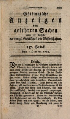 Göttingische Anzeigen von gelehrten Sachen (Göttingische Zeitungen von gelehrten Sachen) Donnerstag 2. Oktober 1794