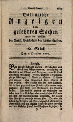 Göttingische Anzeigen von gelehrten Sachen (Göttingische Zeitungen von gelehrten Sachen) Donnerstag 9. Oktober 1794