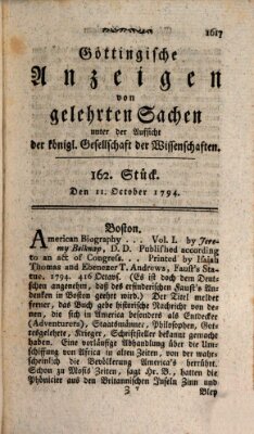 Göttingische Anzeigen von gelehrten Sachen (Göttingische Zeitungen von gelehrten Sachen) Samstag 11. Oktober 1794