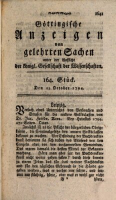 Göttingische Anzeigen von gelehrten Sachen (Göttingische Zeitungen von gelehrten Sachen) Montag 13. Oktober 1794