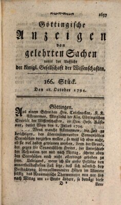 Göttingische Anzeigen von gelehrten Sachen (Göttingische Zeitungen von gelehrten Sachen) Samstag 18. Oktober 1794