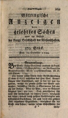 Göttingische Anzeigen von gelehrten Sachen (Göttingische Zeitungen von gelehrten Sachen) Samstag 25. Oktober 1794