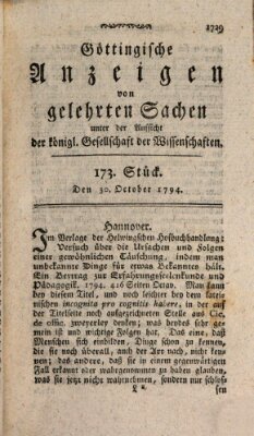 Göttingische Anzeigen von gelehrten Sachen (Göttingische Zeitungen von gelehrten Sachen) Donnerstag 30. Oktober 1794