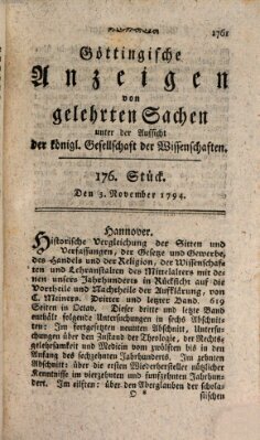 Göttingische Anzeigen von gelehrten Sachen (Göttingische Zeitungen von gelehrten Sachen) Montag 3. November 1794