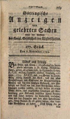 Göttingische Anzeigen von gelehrten Sachen (Göttingische Zeitungen von gelehrten Sachen) Donnerstag 6. November 1794