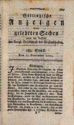 Göttingische Anzeigen von gelehrten Sachen (Göttingische Zeitungen von gelehrten Sachen) Samstag 15. November 1794