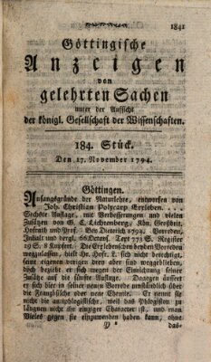 Göttingische Anzeigen von gelehrten Sachen (Göttingische Zeitungen von gelehrten Sachen) Montag 17. November 1794