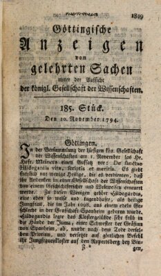 Göttingische Anzeigen von gelehrten Sachen (Göttingische Zeitungen von gelehrten Sachen) Donnerstag 20. November 1794